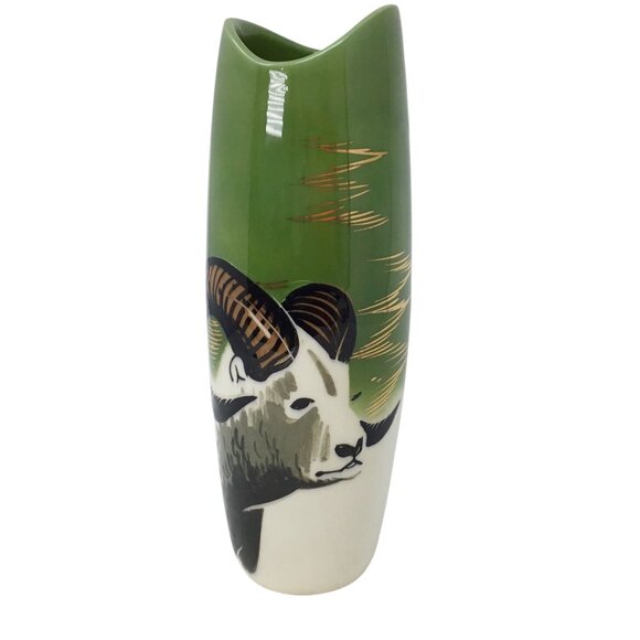 Matthew Adams Pottery Vase Alaska Signed Numbered Hand Painted Big Horn Sheep - Picture 1 of 10